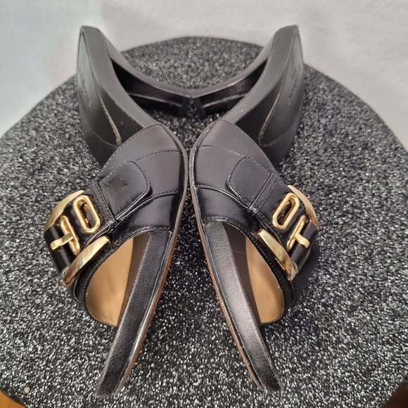 Liz Claiborne Flex Aldin Black Leather High Heeled Slide Sandals size 8.5 - Picture 3 of 7